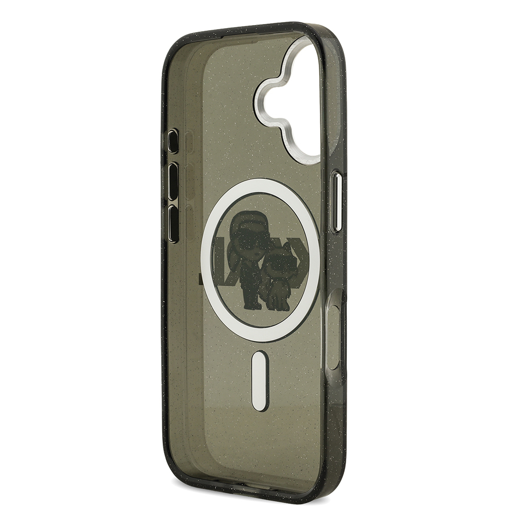 Apple iPhone 17 Uyumlu Kılıf Karl Lagerfeld Orjinal Lisanslı Parlayan Simli Karl & Choupette Sketch Logo Kapak - 6