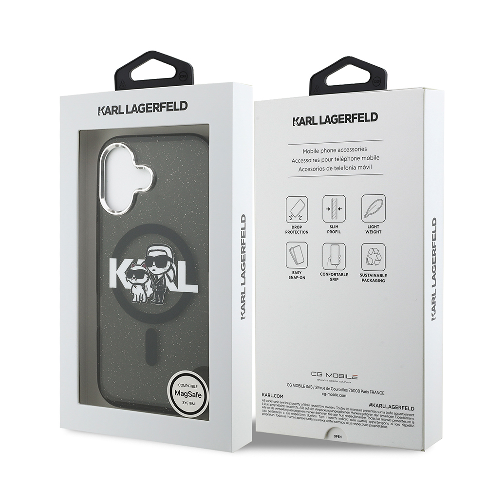 Apple iPhone 17 Uyumlu Kılıf Karl Lagerfeld Orjinal Lisanslı Parlayan Simli Karl & Choupette Sketch Logo Kapak - 7