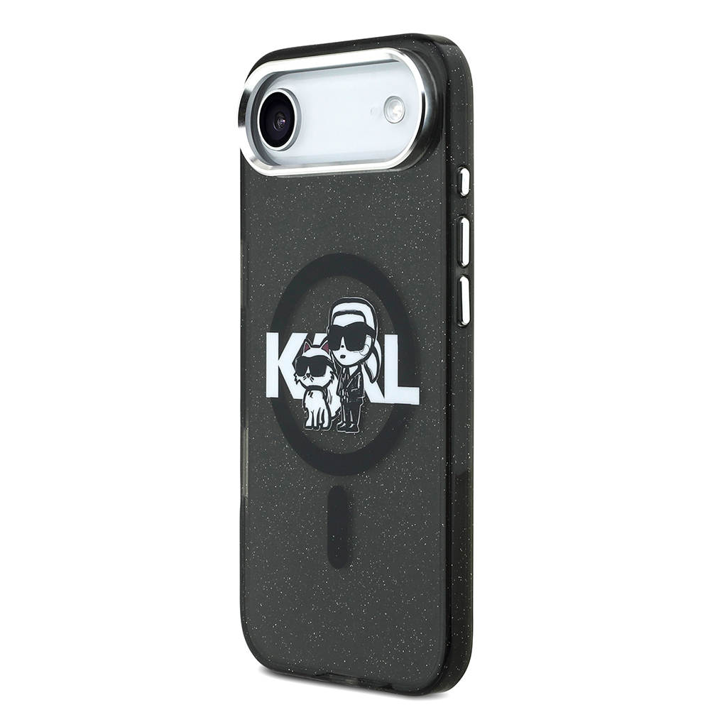 Apple iPhone 17 Air Uyumlu Kılıf Karl Lagerfeld Orjinal Lisanslı Parlayan Simli Karl & Choupette Sketch Logo Kapak - 1
