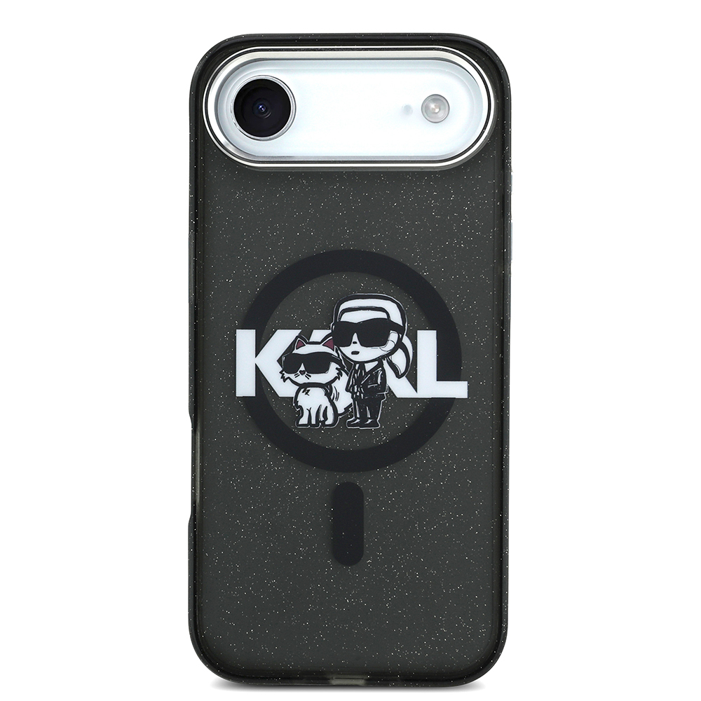Apple iPhone 17 Air Uyumlu Kılıf Karl Lagerfeld Orjinal Lisanslı Parlayan Simli Karl & Choupette Sketch Logo Kapak - 2