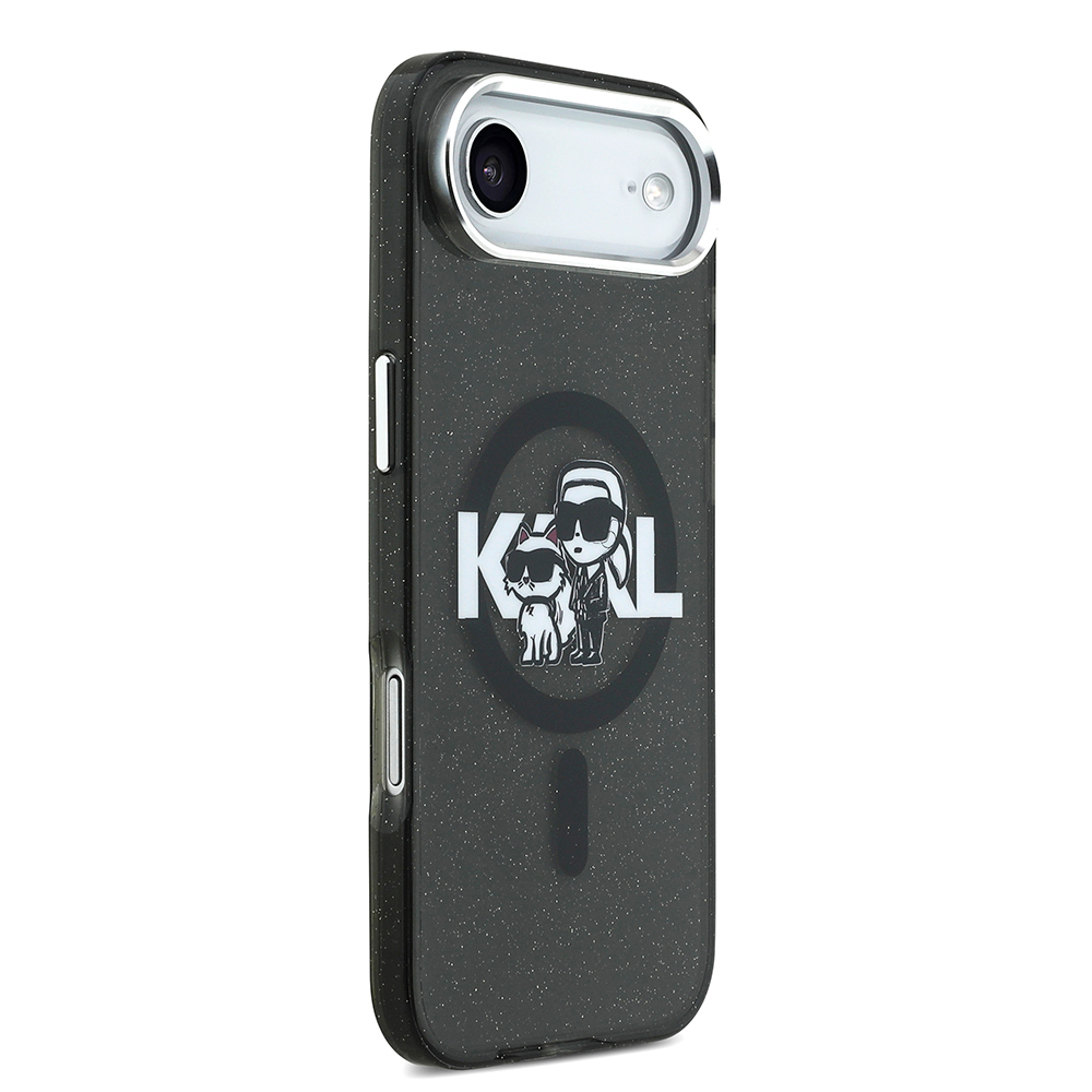 Apple iPhone 17 Air Uyumlu Kılıf Karl Lagerfeld Orjinal Lisanslı Parlayan Simli Karl & Choupette Sketch Logo Kapak - 3