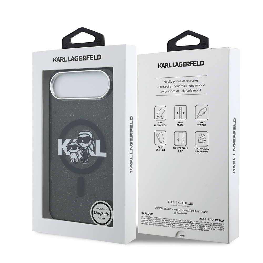 Apple iPhone 17 Air Uyumlu Kılıf Karl Lagerfeld Orjinal Lisanslı Parlayan Simli Karl & Choupette Sketch Logo Kapak - 7