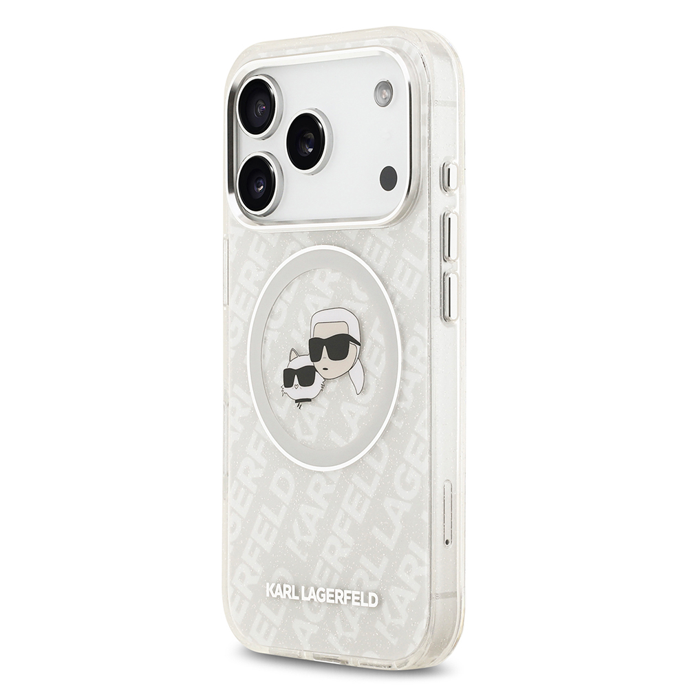 Apple iPhone 17 Pro Uyumlu Kılıf Karl Lagerfeld Orjinal Lisanslı Parlayan Simli Karl & Choupette Heads Kapak - 1
