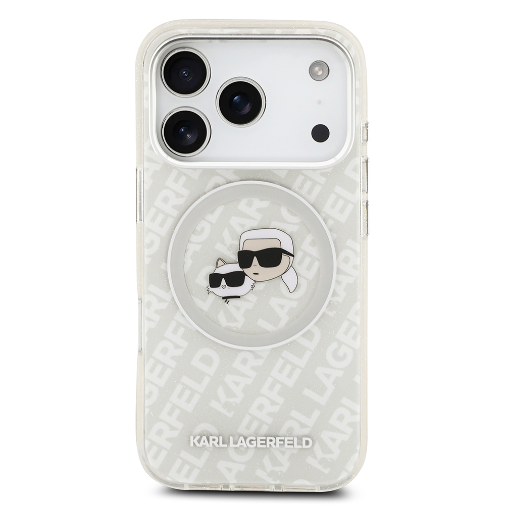 Apple iPhone 17 Pro Uyumlu Kılıf Karl Lagerfeld Orjinal Lisanslı Parlayan Simli Karl & Choupette Heads Kapak - 2
