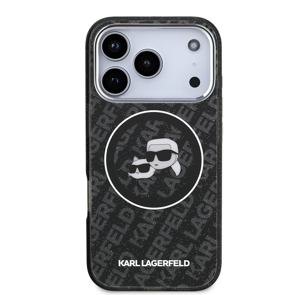 Apple iPhone 17 Pro Uyumlu Kılıf Karl Lagerfeld Orjinal Lisanslı Parlayan Simli Karl & Choupette Heads Kapak - 8