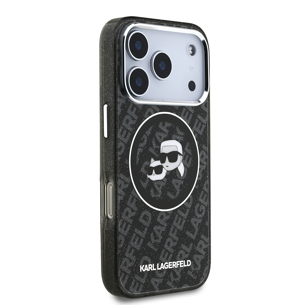 Apple iPhone 17 Pro Uyumlu Kılıf Karl Lagerfeld Orjinal Lisanslı Parlayan Simli Karl & Choupette Heads Kapak - 9