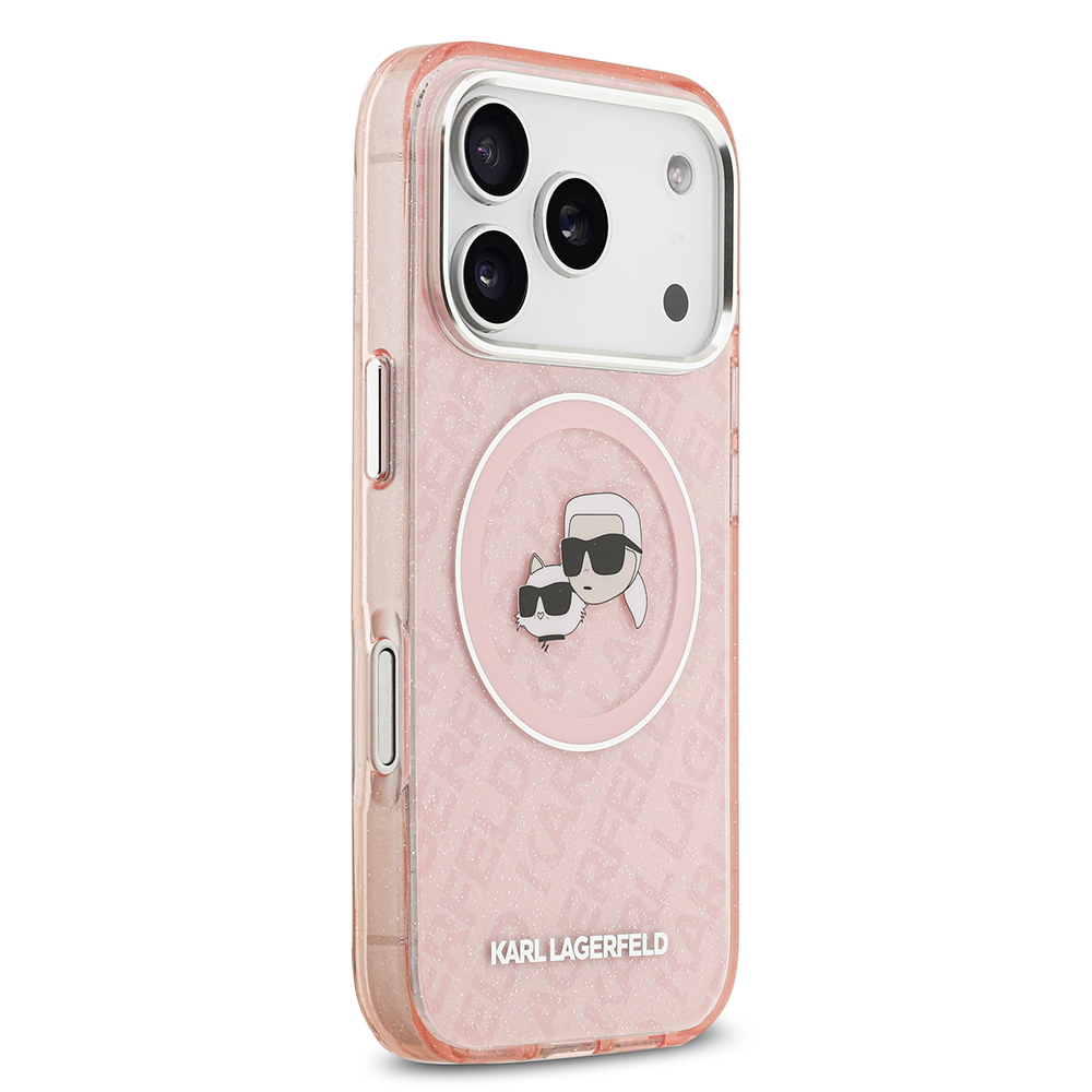 Apple iPhone 17 Pro Uyumlu Kılıf Karl Lagerfeld Orjinal Lisanslı Parlayan Simli Karl & Choupette Heads Kapak - 15