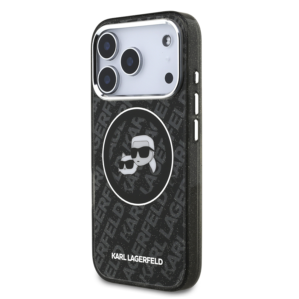 Apple iPhone 17 Pro Max Uyumlu Kılıf Karl Lagerfeld Orjinal Lisanslı Parlayan Simli Karl & Choupette Heads Kapak - 1