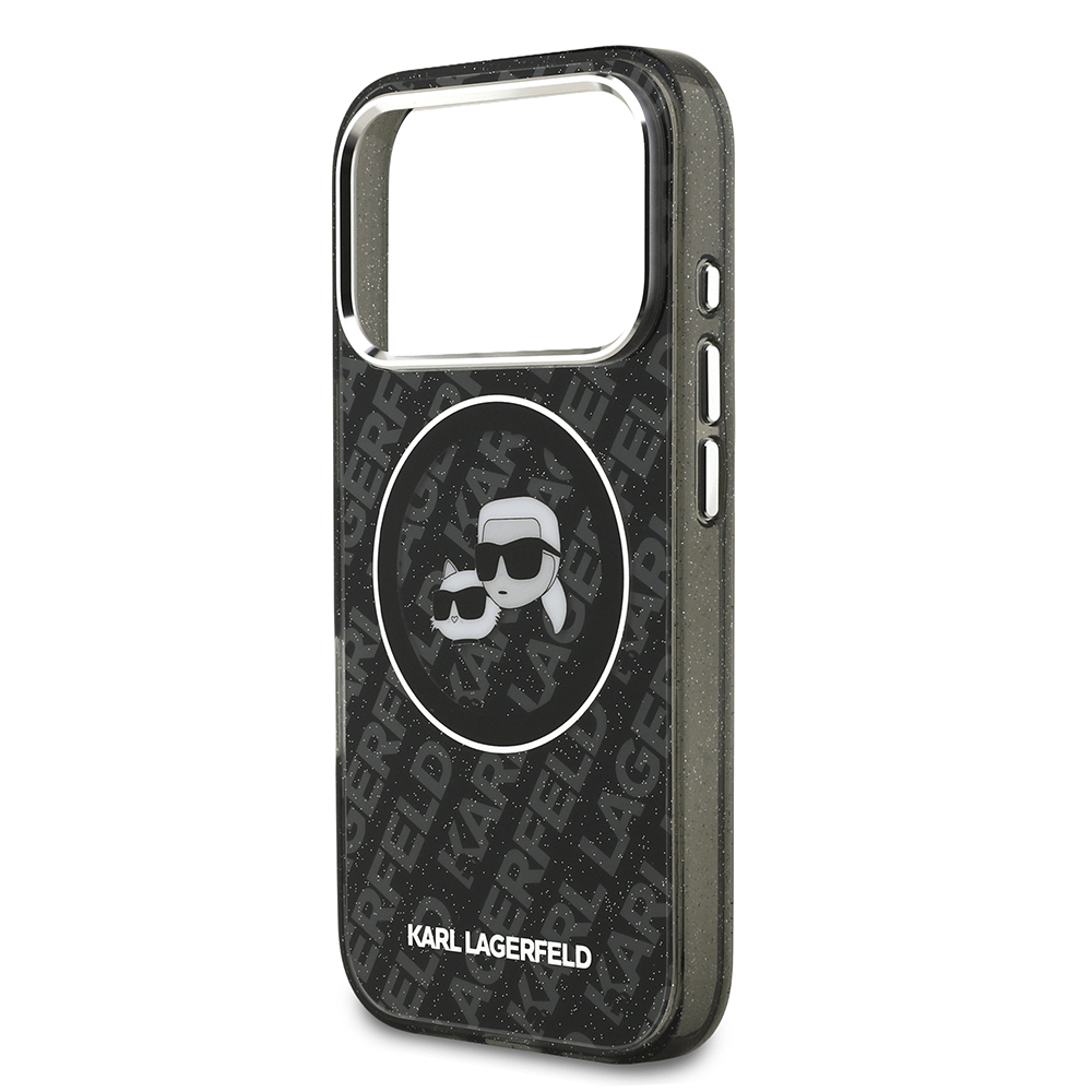 Apple iPhone 17 Pro Max Uyumlu Kılıf Karl Lagerfeld Orjinal Lisanslı Parlayan Simli Karl & Choupette Heads Kapak - 5