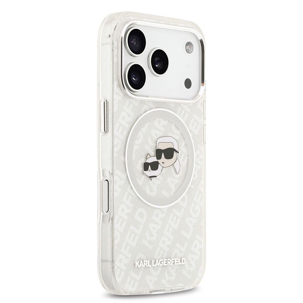 Apple iPhone 17 Pro Max Uyumlu Kılıf Karl Lagerfeld Orjinal Lisanslı Parlayan Simli Karl & Choupette Heads Kapak - 9