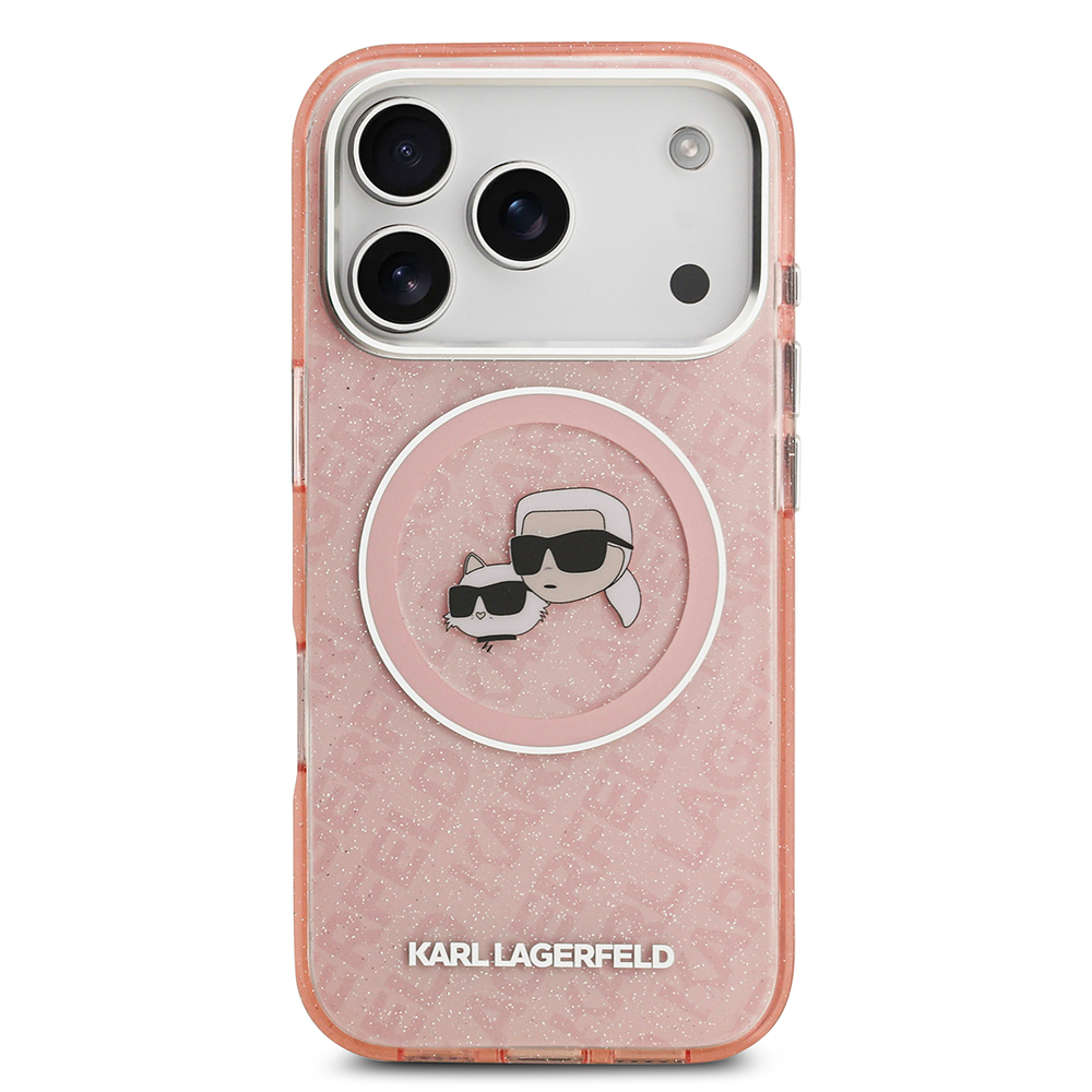 Apple iPhone 17 Pro Max Uyumlu Kılıf Karl Lagerfeld Orjinal Lisanslı Parlayan Simli Karl & Choupette Heads Kapak - 14