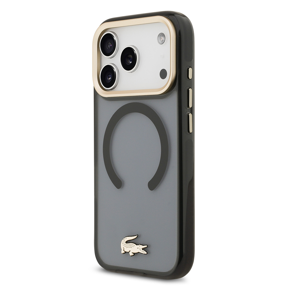 Apple iPhone 17 Pro Uyumlu Kılıf Lacoste Orjinal Lisanslı M-safe Şarj Özellikli Gold Timsah Logolu Buzlu Kapak - 1
