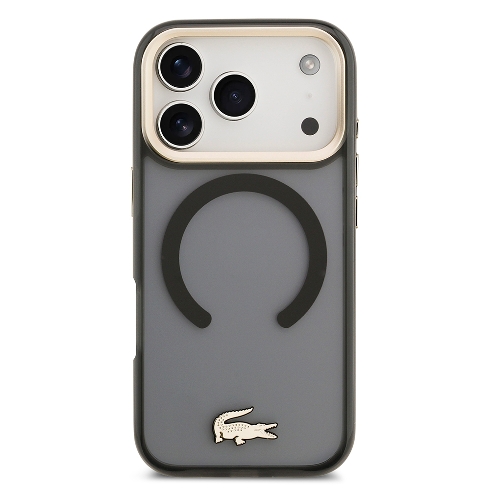 Apple iPhone 17 Pro Uyumlu Kılıf Lacoste Orjinal Lisanslı M-safe Şarj Özellikli Gold Timsah Logolu Buzlu Kapak - 2