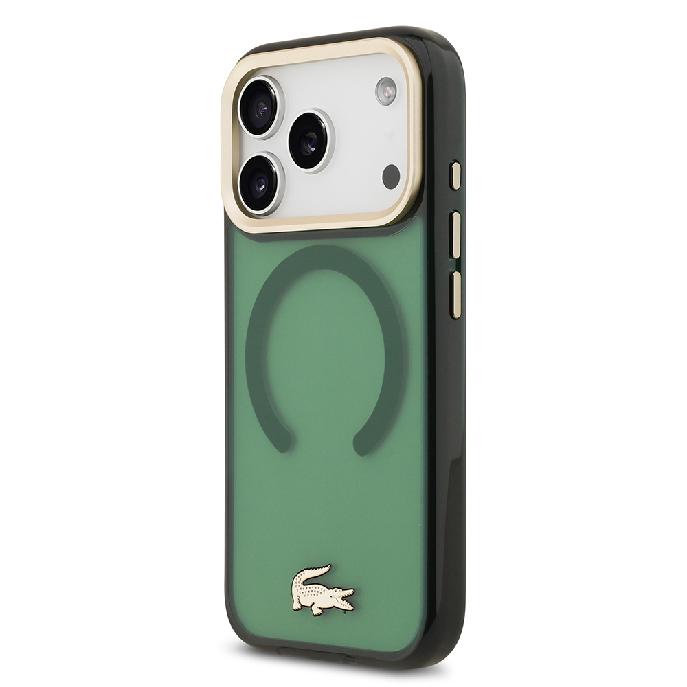 Apple iPhone 17 Pro Uyumlu Kılıf Lacoste Orjinal Lisanslı M-safe Şarj Özellikli Gold Timsah Logolu Buzlu Kapak - 8
