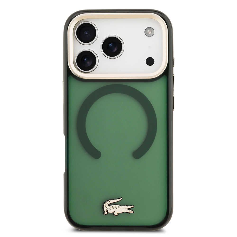 Apple iPhone 17 Pro Uyumlu Kılıf Lacoste Orjinal Lisanslı M-safe Şarj Özellikli Gold Timsah Logolu Buzlu Kapak - 9
