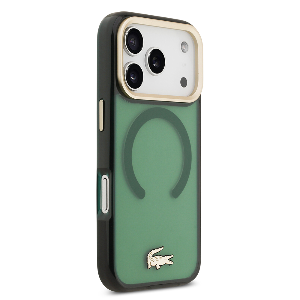 Apple iPhone 17 Pro Uyumlu Kılıf Lacoste Orjinal Lisanslı M-safe Şarj Özellikli Gold Timsah Logolu Buzlu Kapak - 10