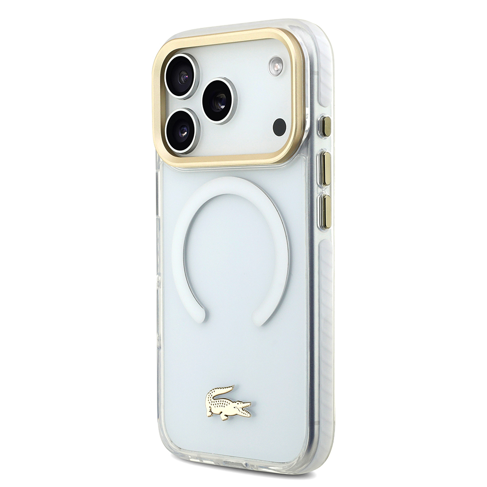 Apple iPhone 17 Pro Uyumlu Kılıf Lacoste Orjinal Lisanslı M-safe Şarj Özellikli Gold Timsah Logolu Buzlu Kapak - 15
