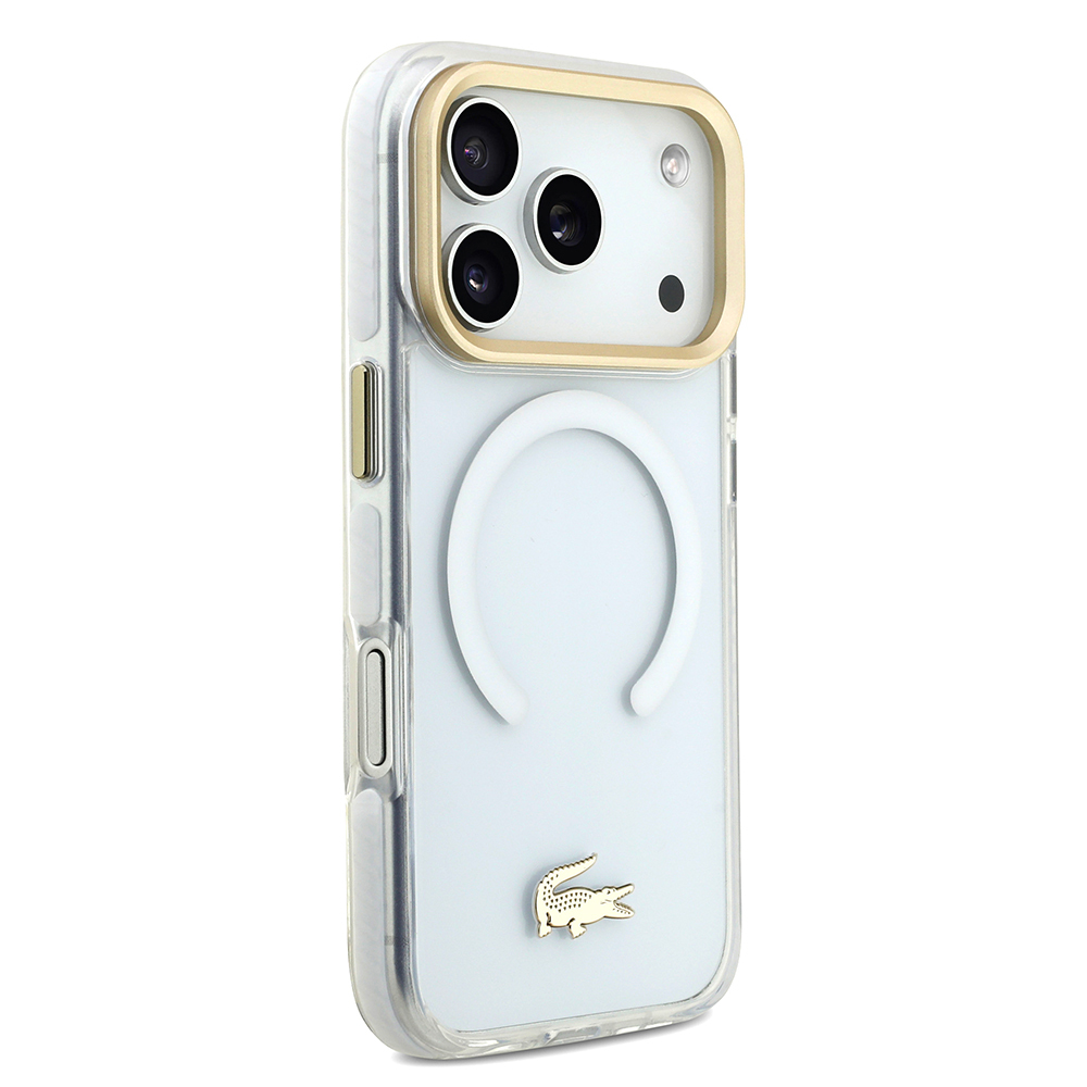 Apple iPhone 17 Pro Uyumlu Kılıf Lacoste Orjinal Lisanslı M-safe Şarj Özellikli Gold Timsah Logolu Buzlu Kapak - 17