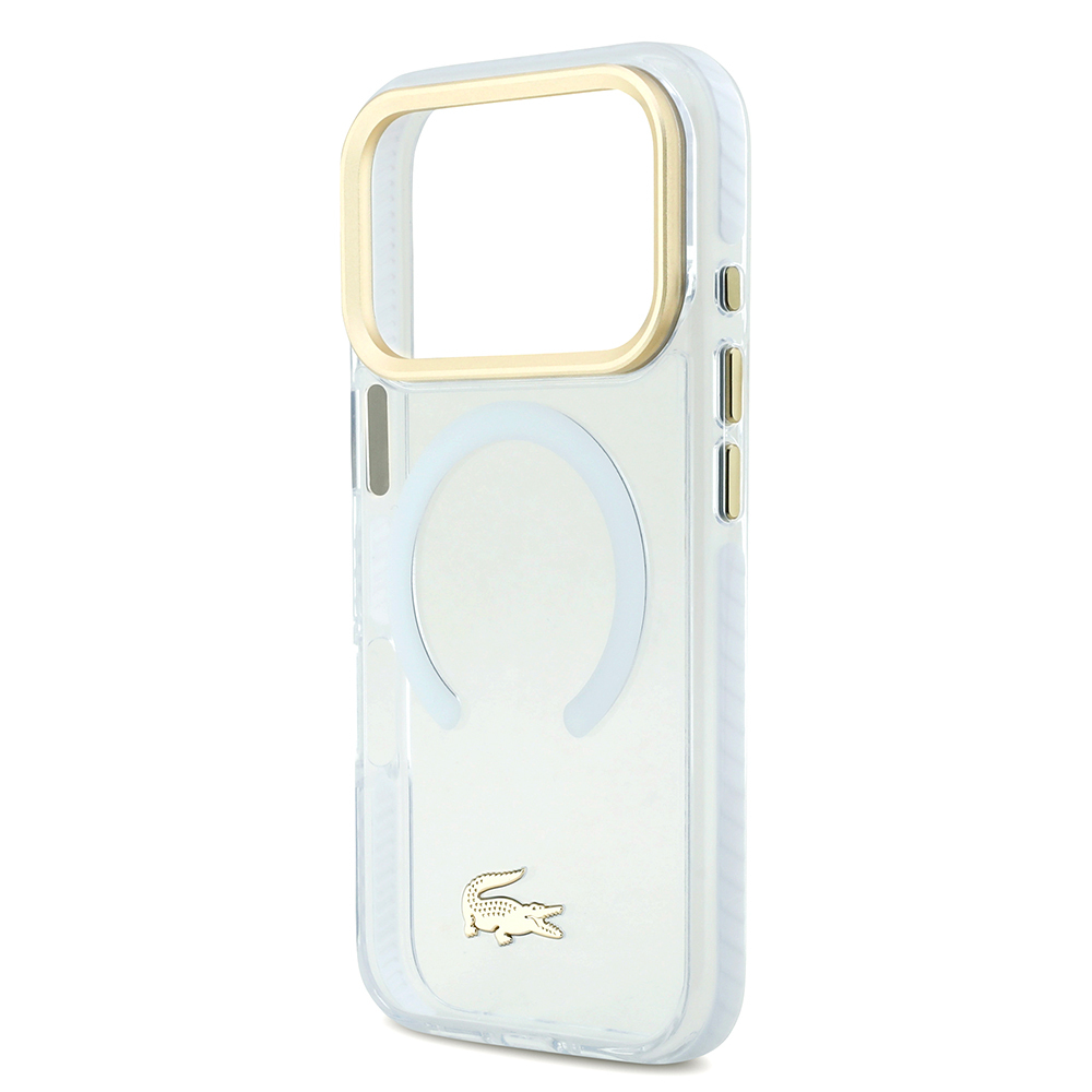 Apple iPhone 17 Pro Uyumlu Kılıf Lacoste Orjinal Lisanslı M-safe Şarj Özellikli Gold Timsah Logolu Buzlu Kapak - 19