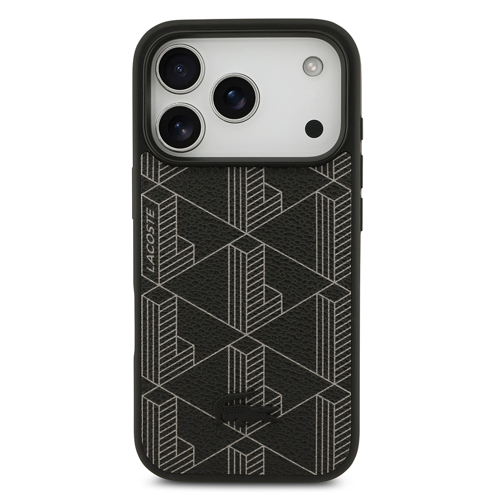 Apple iPhone 17 Pro Uyumlu Kılıf Lacoste Orjinal Lisanslı M-safe Şarj Özellikli PU Deri Tasarımlı Kartlıklı Karışık Monogram Desenli Kapak - 1