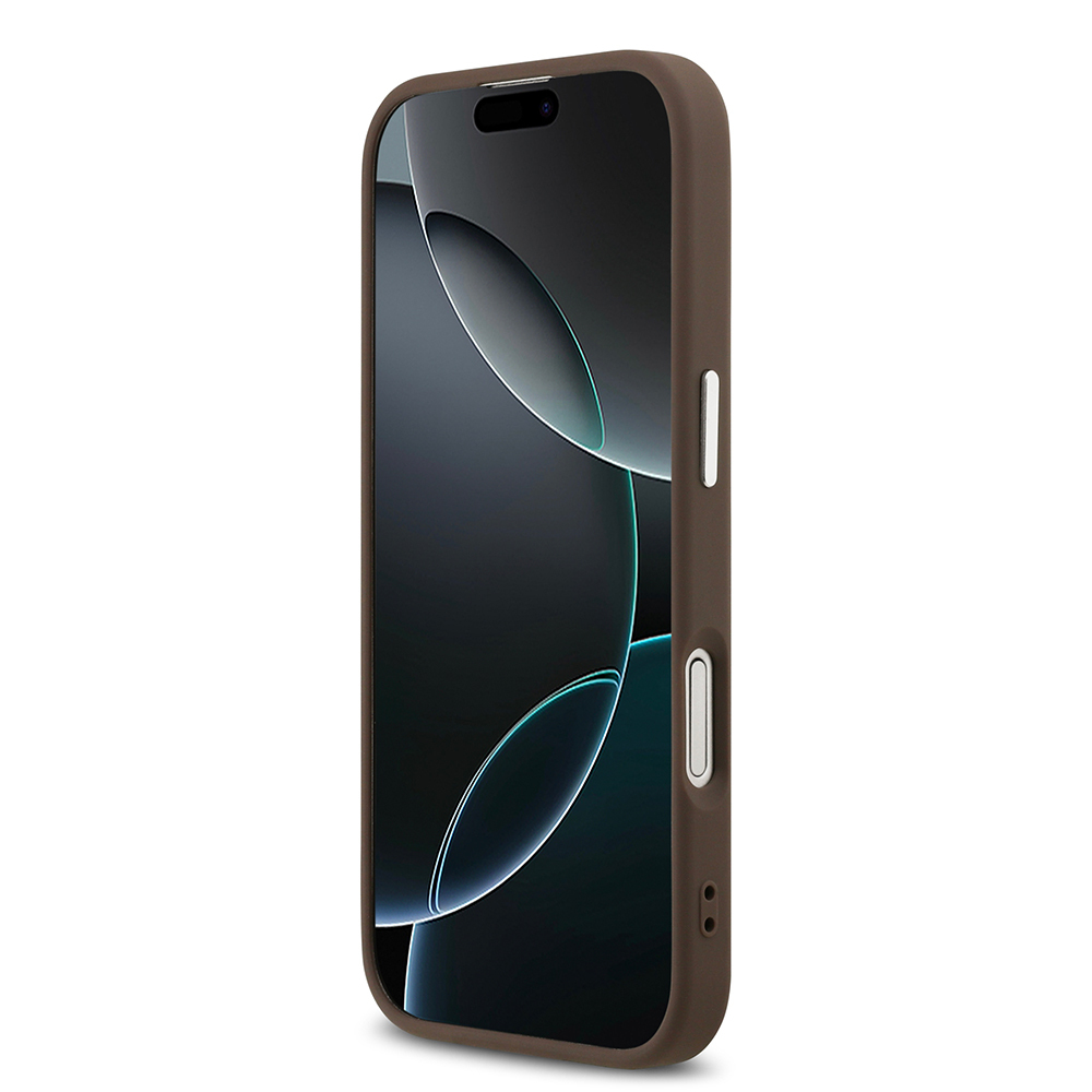 Apple iPhone 17 Uyumlu Kılıf Guess Orjinal Lisanslı M-safe Şarj Özellikli Gümüş Metal Kamera Çerçeveli Üçgen Logo 4G Desenli Kapak - 4