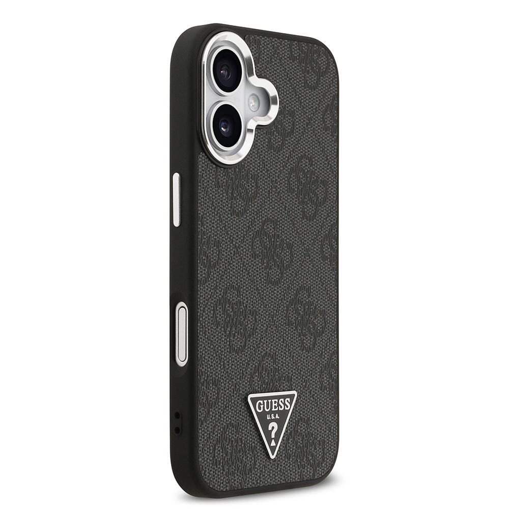 Apple iPhone 17 Uyumlu Kılıf Guess Orjinal Lisanslı M-safe Şarj Özellikli Gümüş Metal Kamera Çerçeveli Üçgen Logo 4G Desenli Kapak - 9