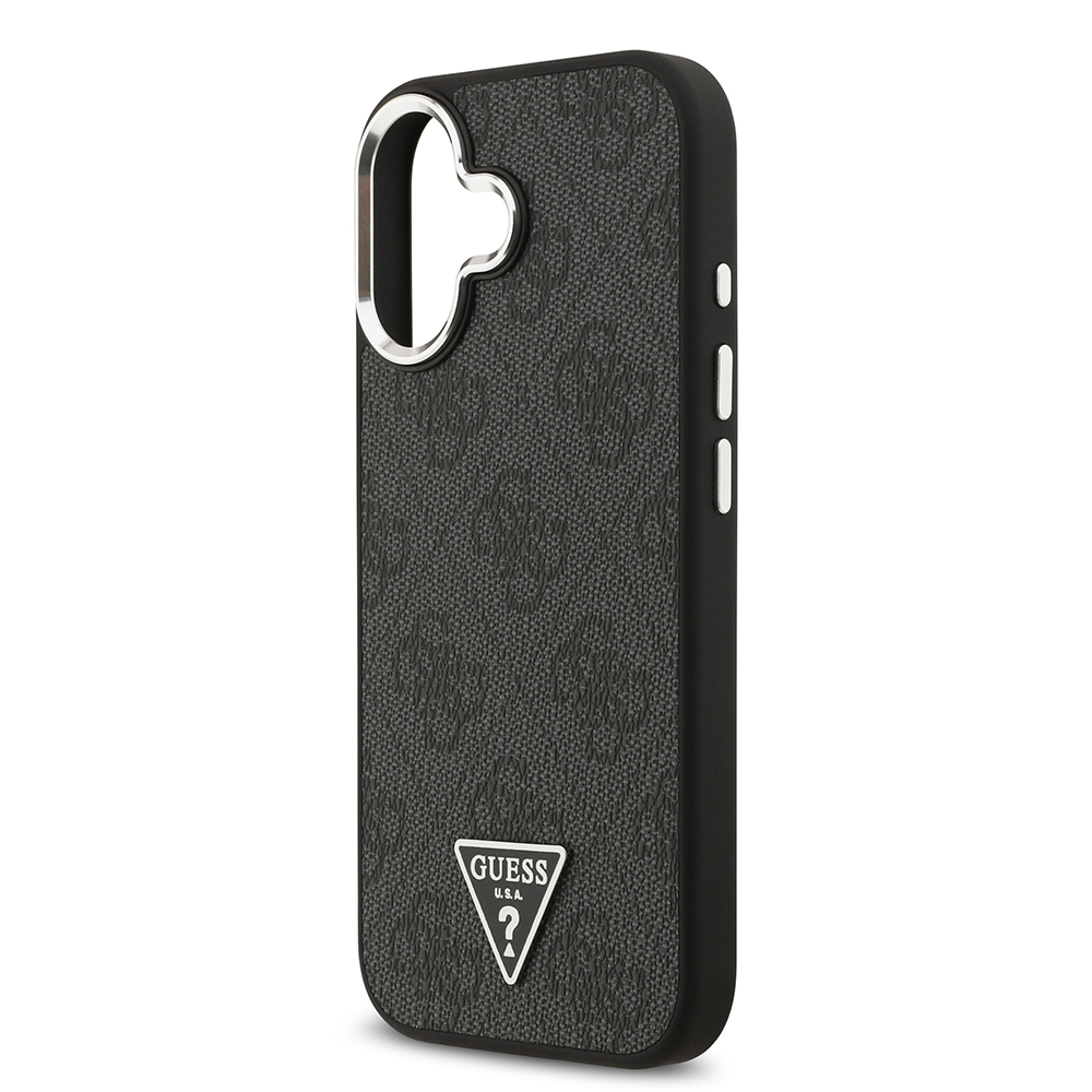 Apple iPhone 17 Uyumlu Kılıf Guess Orjinal Lisanslı M-safe Şarj Özellikli Gümüş Metal Kamera Çerçeveli Üçgen Logo 4G Desenli Kapak - 11