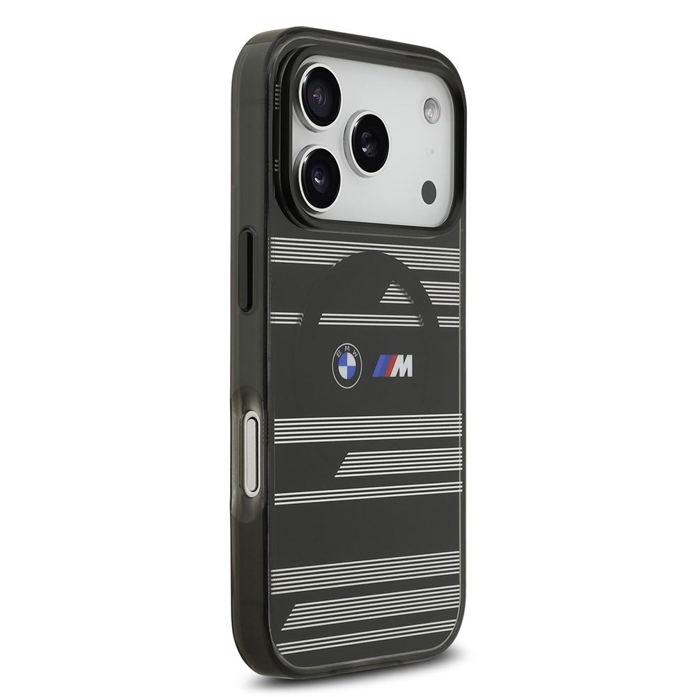 Apple iPhone 17 Pro Uyumlu Kılıf BMW Orjinal Lisanslı M-safe Şarj Özellikli Metal Kamera Butonlu Yatay Şeritli M Dizayn Kapak - 17