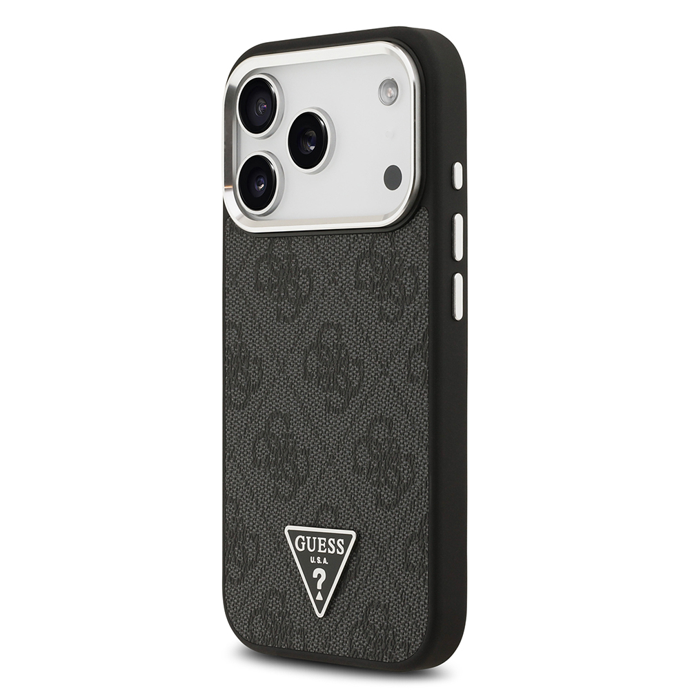 Apple iPhone 17 Pro Uyumlu Kılıf Guess Orjinal Lisanslı M-safe Şarj Özellikli Gümüş Metal Kamera Çerçeveli Üçgen Logo 4G Desenli Kapak - 7