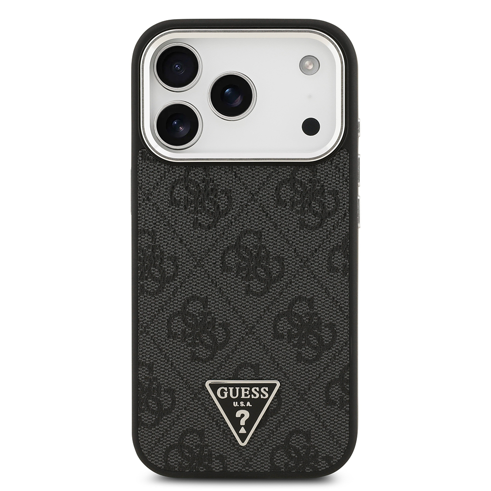 Apple iPhone 17 Pro Uyumlu Kılıf Guess Orjinal Lisanslı M-safe Şarj Özellikli Gümüş Metal Kamera Çerçeveli Üçgen Logo 4G Desenli Kapak - 8