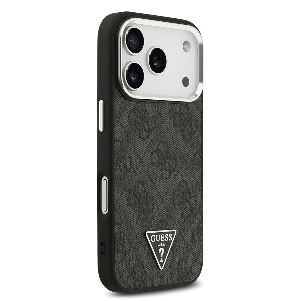 Apple iPhone 17 Pro Uyumlu Kılıf Guess Orjinal Lisanslı M-safe Şarj Özellikli Gümüş Metal Kamera Çerçeveli Üçgen Logo 4G Desenli Kapak - 9