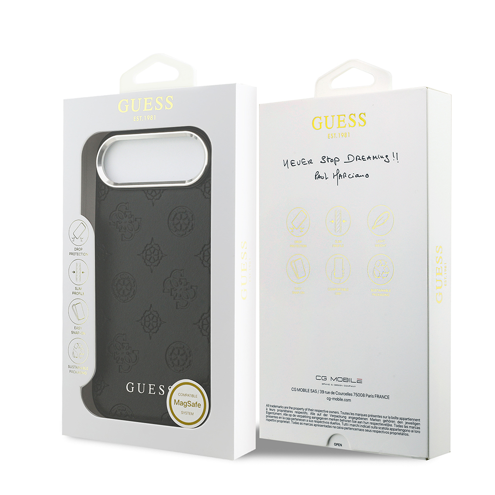 Apple iPhone 17 Air Uyumlu Kılıf Guess Orjinal Lisanslı M-safe Şarj Özellikli Sıcak Baskılı Klasik Yazı Logolu PU Deri Peony Kapak - 7