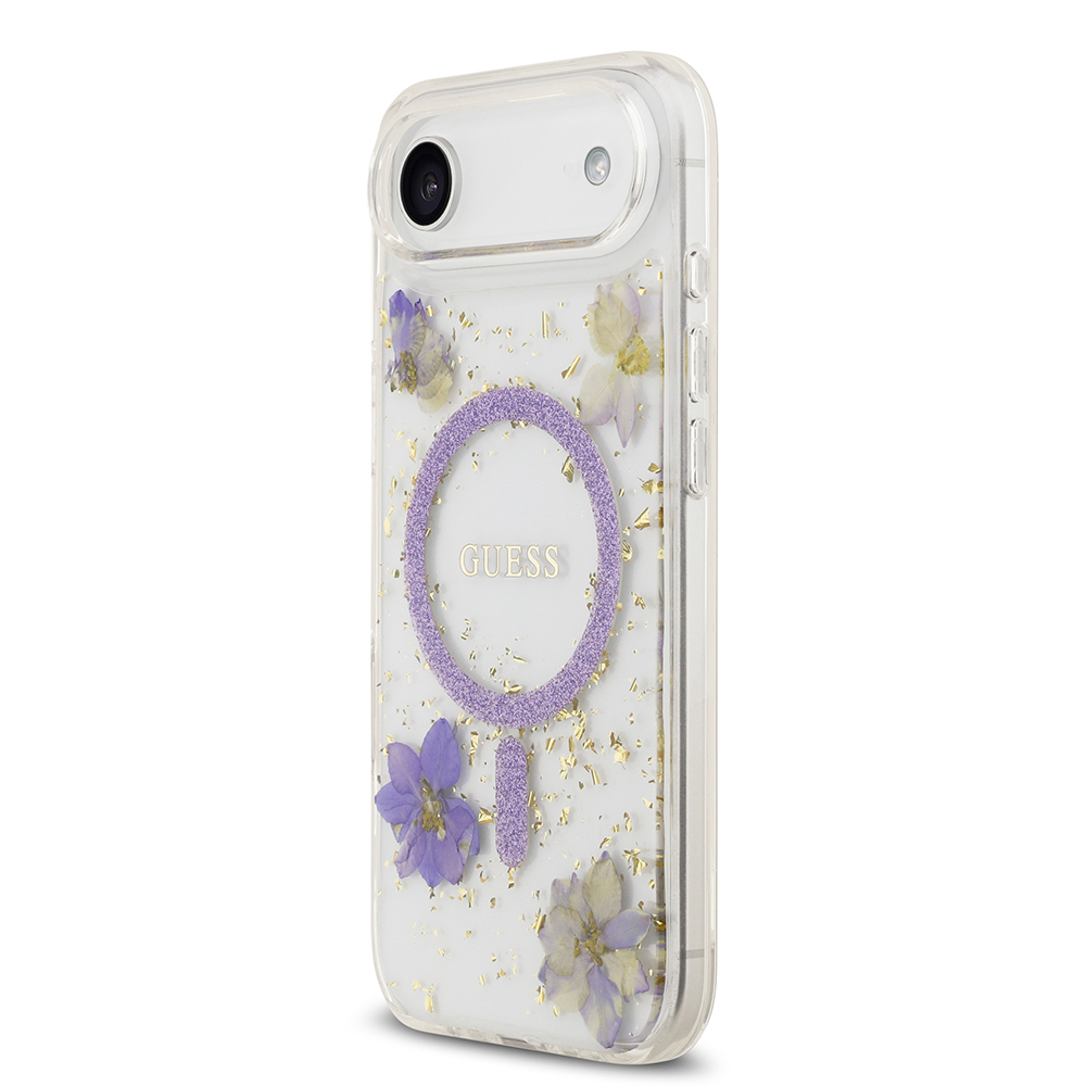 Apple iPhone 17 Air Uyumlu Kılıf Guess Orjinal Lisanslı M-safe Şarj Özellikli Transparan Resin Flowers Kapak - 1