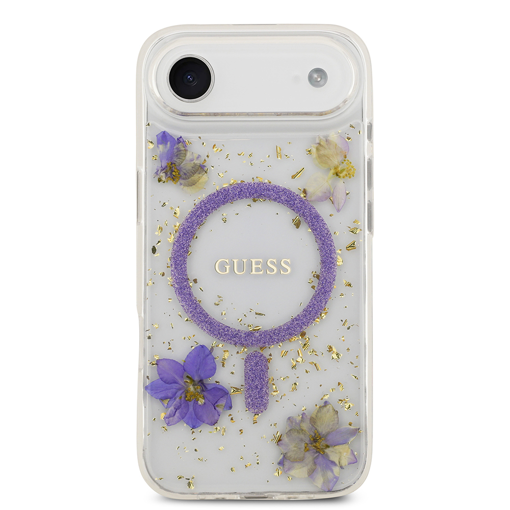 Apple iPhone 17 Air Uyumlu Kılıf Guess Orjinal Lisanslı M-safe Şarj Özellikli Transparan Resin Flowers Kapak - 2