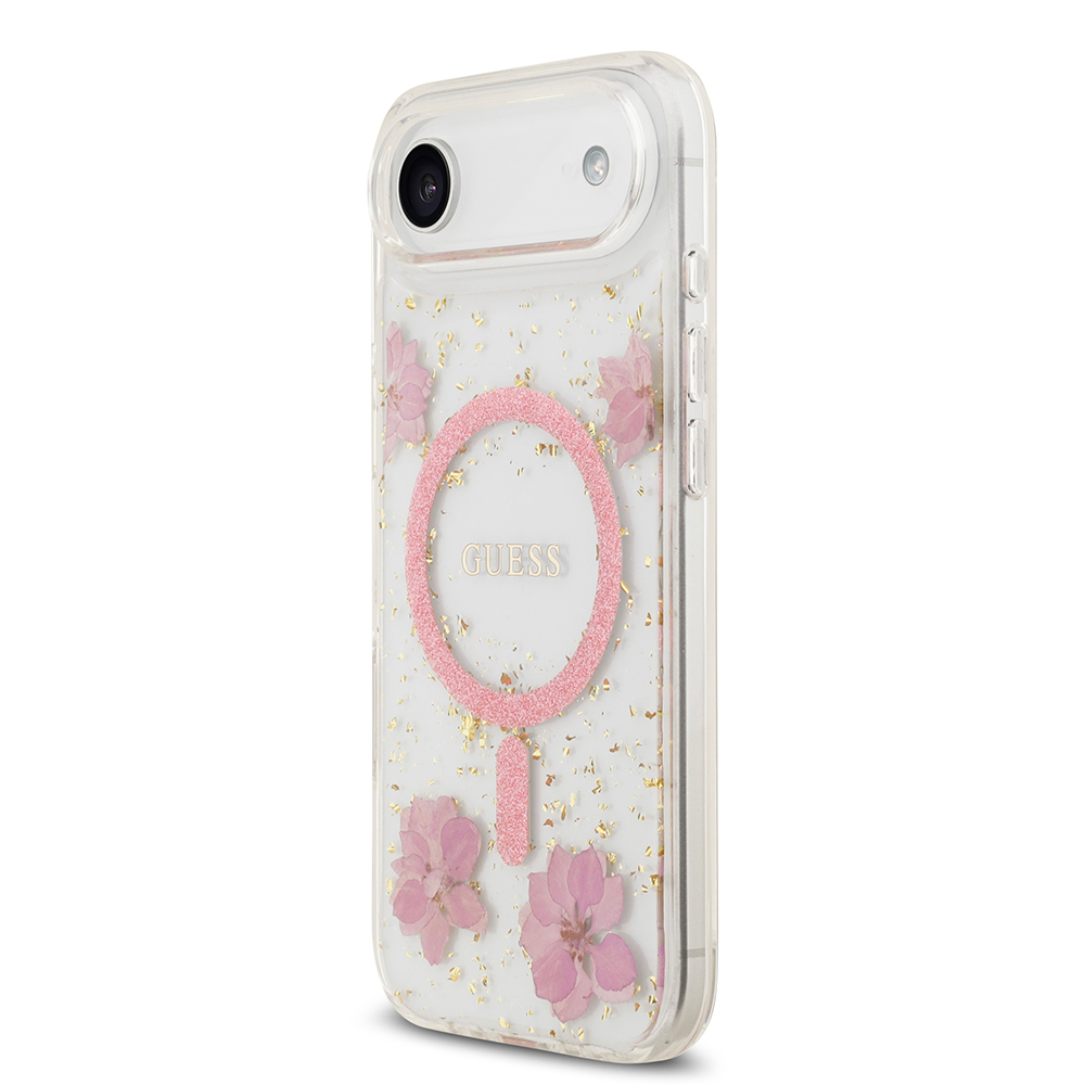 Apple iPhone 17 Air Uyumlu Kılıf Guess Orjinal Lisanslı M-safe Şarj Özellikli Transparan Resin Flowers Kapak - 7