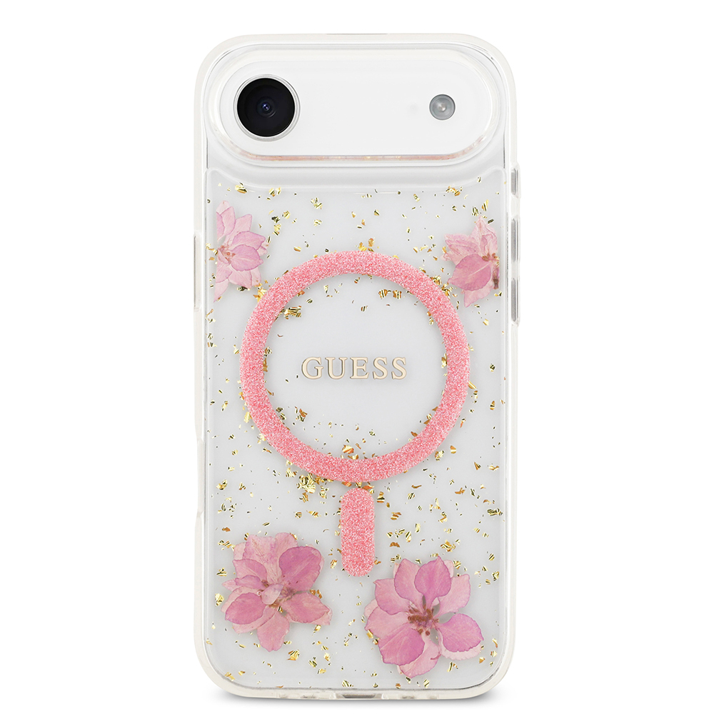 Apple iPhone 17 Air Uyumlu Kılıf Guess Orjinal Lisanslı M-safe Şarj Özellikli Transparan Resin Flowers Kapak - 8