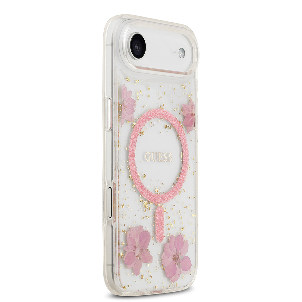 Apple iPhone 17 Air Uyumlu Kılıf Guess Orjinal Lisanslı M-safe Şarj Özellikli Transparan Resin Flowers Kapak - 9