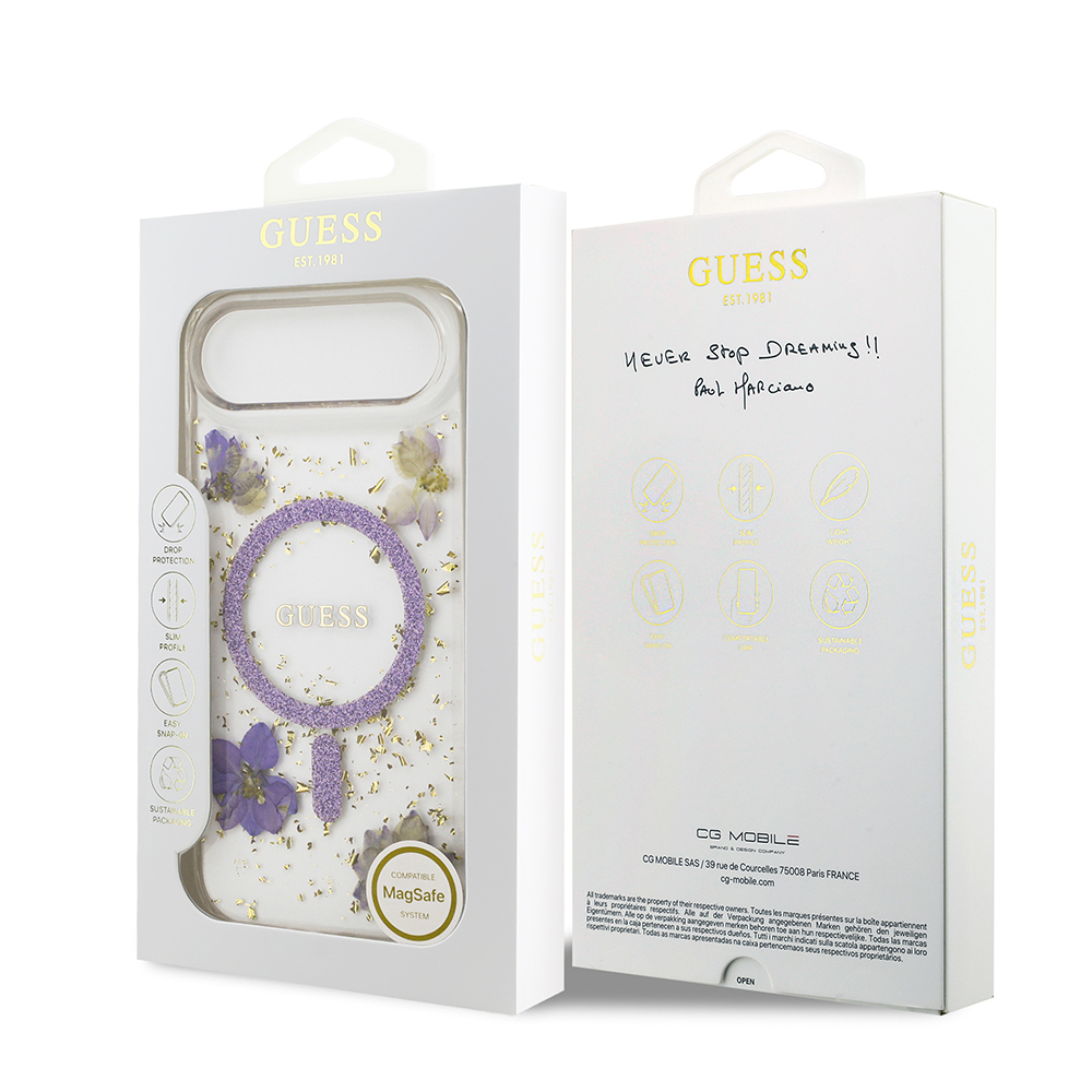 Apple iPhone 17 Air Uyumlu Kılıf Guess Orjinal Lisanslı M-safe Şarj Özellikli Transparan Resin Flowers Kapak - 13