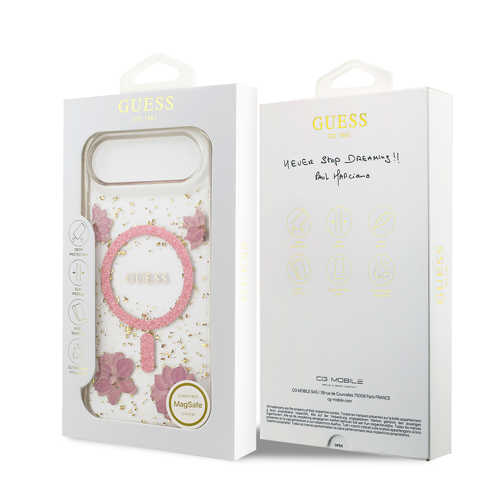 Apple iPhone 17 Air Uyumlu Kılıf Guess Orjinal Lisanslı M-safe Şarj Özellikli Transparan Resin Flowers Kapak - 14
