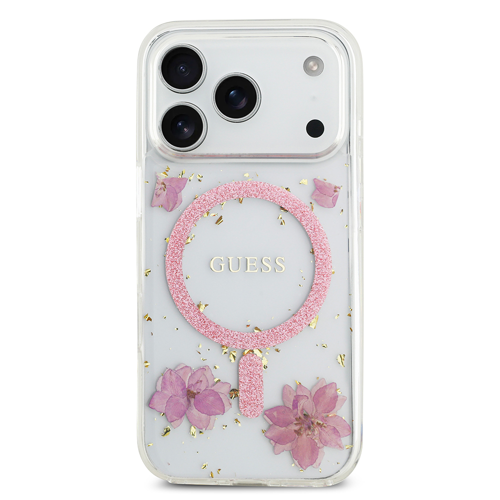 Apple iPhone 17 Pro Uyumlu Kılıf Guess Orjinal Lisanslı M-safe Şarj Özellikli Transparan Resin Flowers Kapak - 2