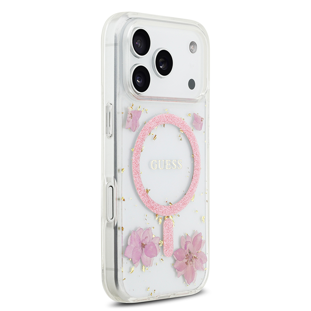 Apple iPhone 17 Pro Uyumlu Kılıf Guess Orjinal Lisanslı M-safe Şarj Özellikli Transparan Resin Flowers Kapak - 3
