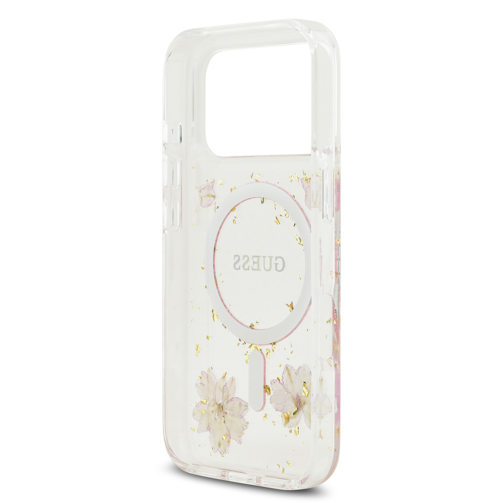 Apple iPhone 17 Pro Uyumlu Kılıf Guess Orjinal Lisanslı M-safe Şarj Özellikli Transparan Resin Flowers Kapak - 6