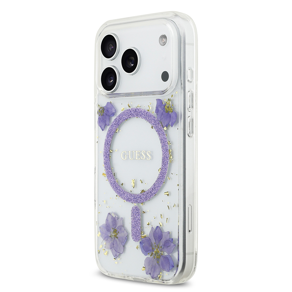 Apple iPhone 17 Pro Uyumlu Kılıf Guess Orjinal Lisanslı M-safe Şarj Özellikli Transparan Resin Flowers Kapak - 7