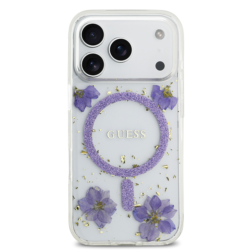 Apple iPhone 17 Pro Uyumlu Kılıf Guess Orjinal Lisanslı M-safe Şarj Özellikli Transparan Resin Flowers Kapak - 8