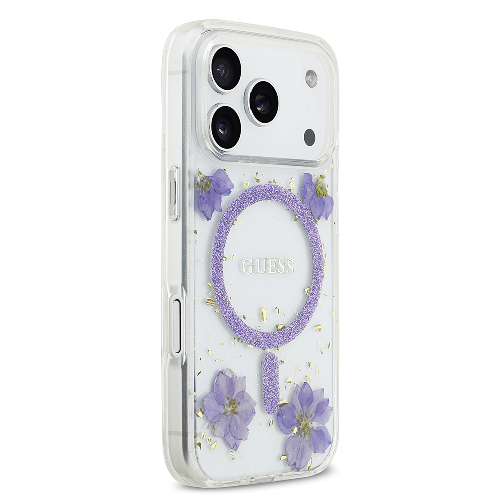 Apple iPhone 17 Pro Uyumlu Kılıf Guess Orjinal Lisanslı M-safe Şarj Özellikli Transparan Resin Flowers Kapak - 9