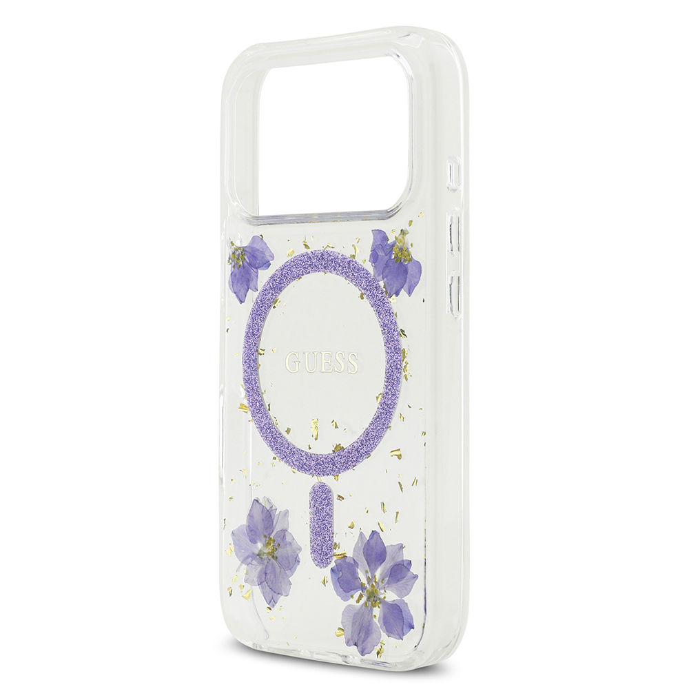 Apple iPhone 17 Pro Uyumlu Kılıf Guess Orjinal Lisanslı M-safe Şarj Özellikli Transparan Resin Flowers Kapak - 11