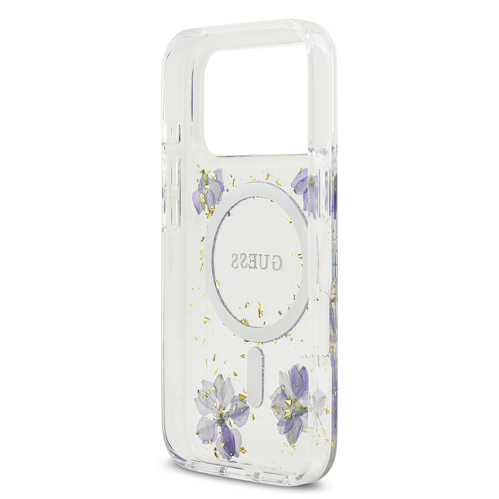Apple iPhone 17 Pro Uyumlu Kılıf Guess Orjinal Lisanslı M-safe Şarj Özellikli Transparan Resin Flowers Kapak - 12