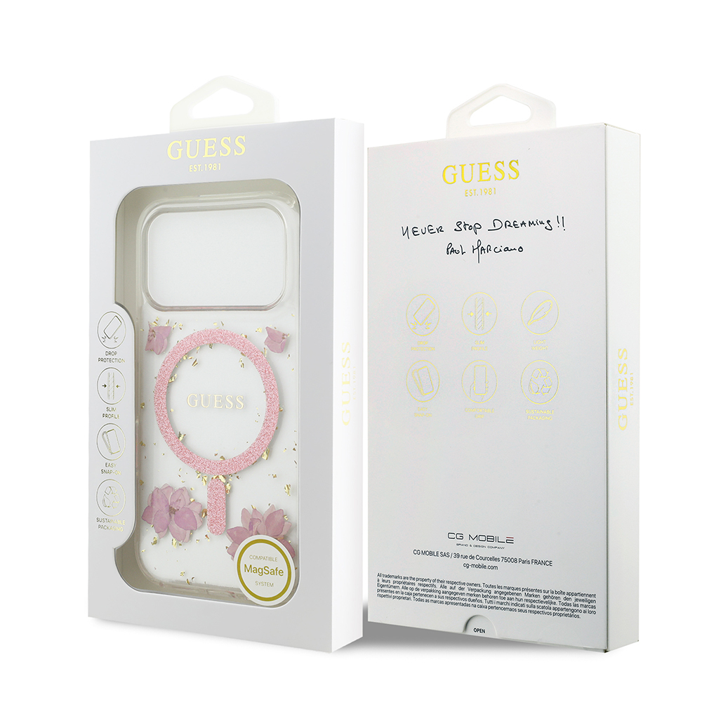 Apple iPhone 17 Pro Uyumlu Kılıf Guess Orjinal Lisanslı M-safe Şarj Özellikli Transparan Resin Flowers Kapak - 13