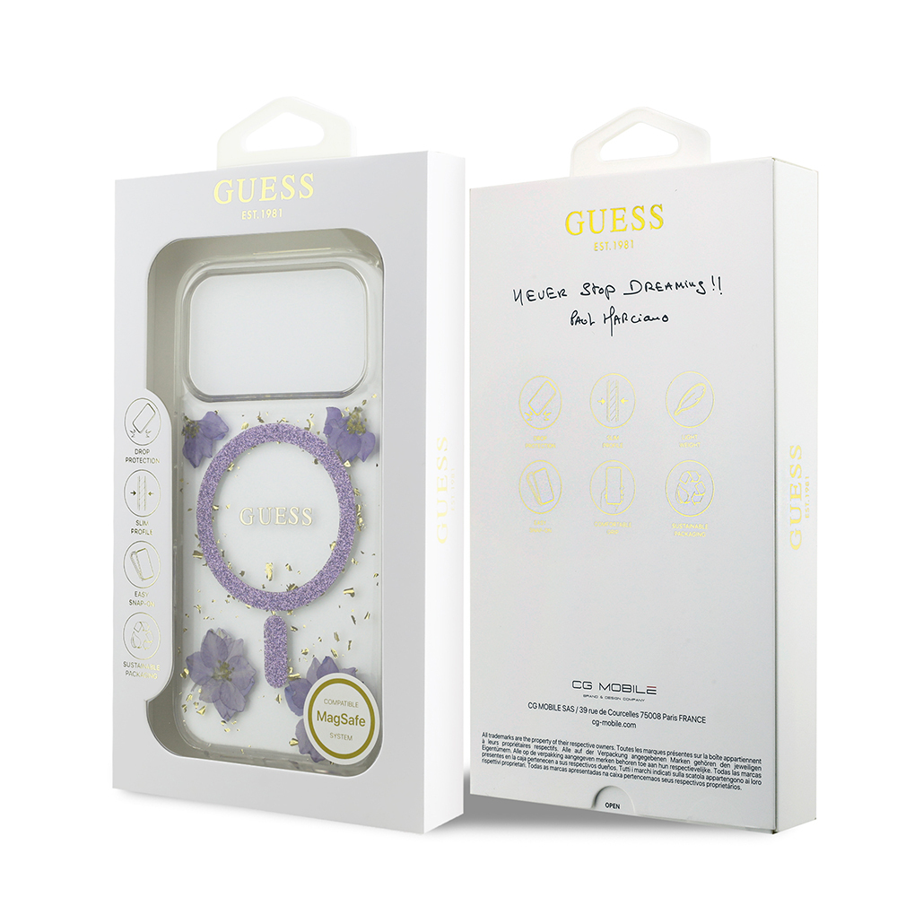 Apple iPhone 17 Pro Uyumlu Kılıf Guess Orjinal Lisanslı M-safe Şarj Özellikli Transparan Resin Flowers Kapak - 14