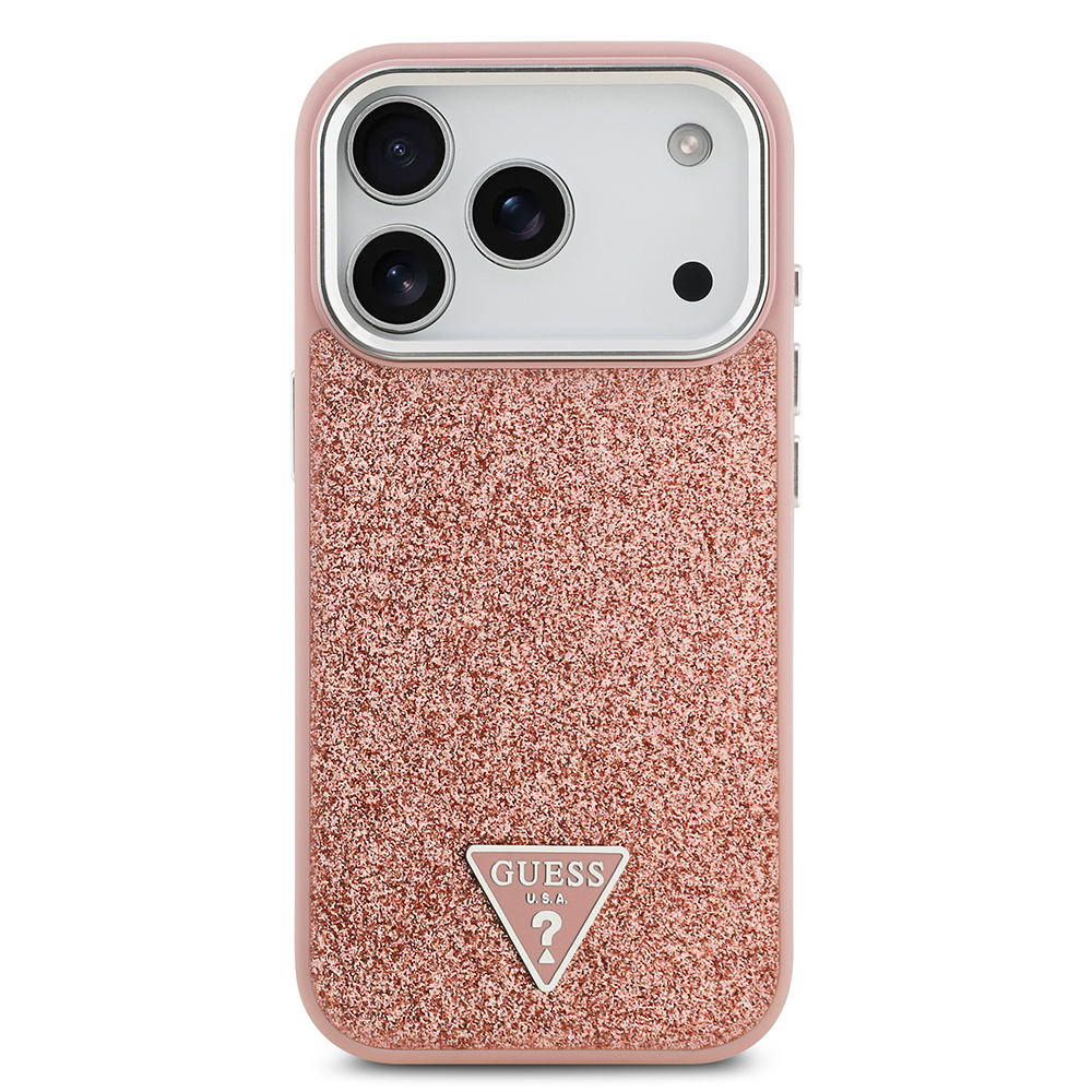 Apple iPhone 17 Pro Uyumlu Kılıf Guess Orjinal Lisanslı M-safe Şarj Özellikli Metal Kamera Çerçeveli Üçgen Logolu Glitter Kapak - 2
